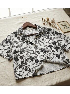 Haven&blair London Black & White Floral Button-Up Blouse size large  Womens chic